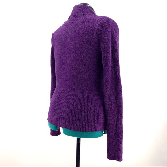 Kenar Purple Plush Knit Shawl Collar Fitted Waist Sweater, Medium - Picture 7 of 16